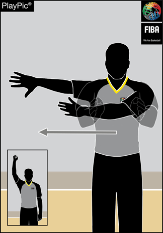 PASS-OFF AFTER FOUL — Move both arms with open palm to the side