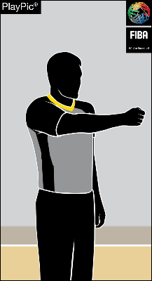 AFTER FOUL BY TEAM IN CONTROL OF THE BALL — Clenched fist in direction of play, arm parallel to sidelines